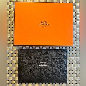 SOLD  Hermes Unisex Citizen Twill Card Holder in Noir Epsom Leather